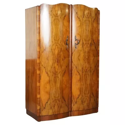 1920's LARGE ART DECO BURR WALNUT DOUBLE WARDROBE J1 • £1750