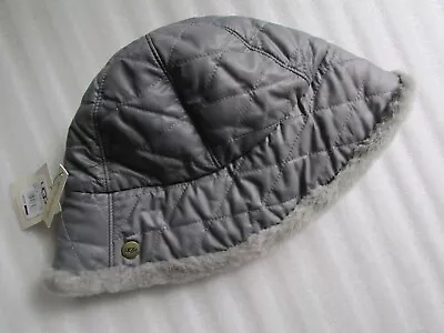 UGG Hat Bucket Ambria Quilted Shearling Cobblestone Grey Water Resistant New • $64.49