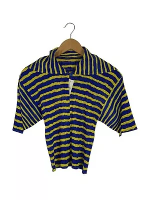 ISSEY MIYAKE Pleats Please Short Sleeve Top Striped Size3 Blue Free Shipping • $194.81