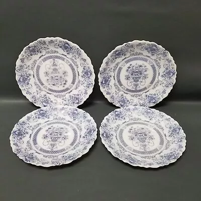 Vintage Set Of 4 Arcopal France Honorine Blue Floral Milk Glass 7.5  Plates • $15.99