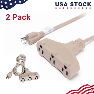 2pcs 8FT 16/3 Indoor Extension Cord 3-Outlet SJTW Indoor 3-Prong Power-Cord USA • $12.36