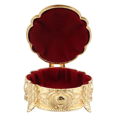 Metal Jewelry Box Metal Trinket Storage Box Alloy Golden Elegant Round MAI • £14.38
