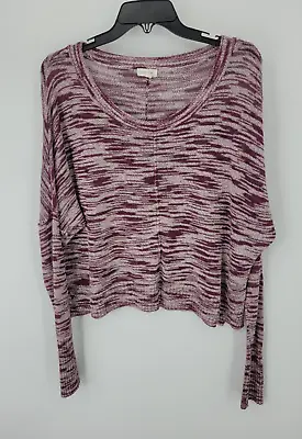 Silence + Noise Sweater Womens Medium Maroon Marled Cropped Batwing Sleeve • $17.99