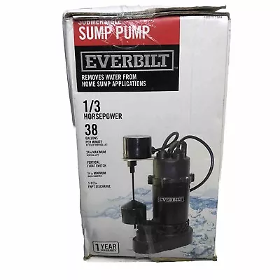 Everbilt  1/3 HP Aluminum Sump Pump Vertical Switch HDSP33V-New/OB • $75