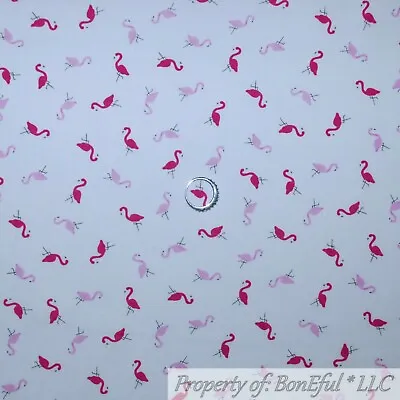 BonEful Fabric FQ Cotton Quilt White Pink Flamingo Small Tiny Florida Beach Girl • $5.07