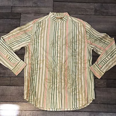 Havana Co Button Shirt Mens SZ Medium Multicolor Striped Mandarin Collar Beach • $23.99