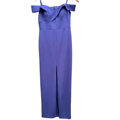 Aidan Mattox Navy Blue Off-Shoulder Scuba Crepe Long Sheath Dress Size 6 • $20