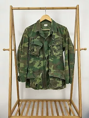 VTG Vietnam Era USMC Stencil Combat Jungle Slant Pocket Poplin Camo Jacket S • $89.96