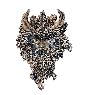 Green Man Resin Wall Plaque Gold Colour 19 Cm High Folklore Mythical Pagan Tree • £12.25