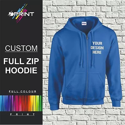 Personalised Full Zip Hoodie Custom Printed Hoodie Unisex Jumper Top Workwear • £27.99