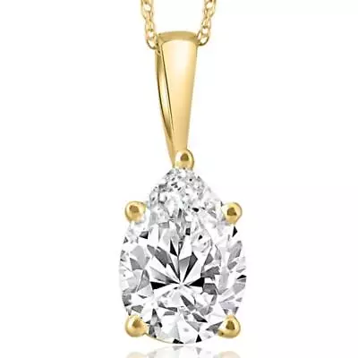 2Ct Pear Shape Diamond Solitaire Necklace 14k Yellow Gold Pendant Lab Grown • $999.99