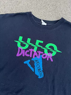 Vintage UFO Dictator Records Promo T-Shirt Rare Original 22x27 Blue Bar Anvil • $29.99
