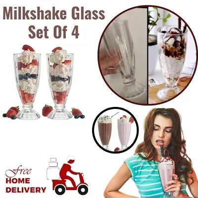 Dessert Sundae American Style 4 Milkshake Tall GlassesIce Cream Dreams 360 ML • £14.99