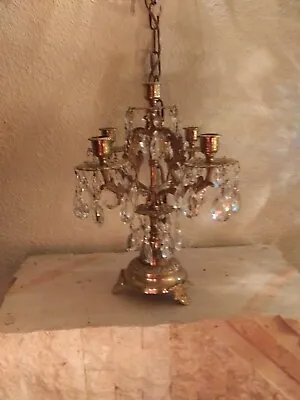 Vintage Brass Candelabra With Crystals. Heavy. • $398.76