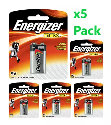 5x Pack 9 VOLT Battery Energizer Max 9V PP3 Alkaline Batteries Smoke Alarm Toy • $46