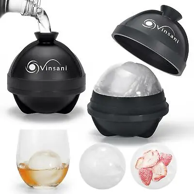 Vinsani 2 Pack Ice Cube Ball Moulds Reusable Sphere Shaped Ice Ball Maker • £5.49