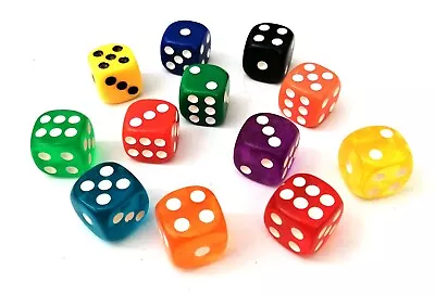 Set Of 6 10mm Or 15mm D6 Transparent Or Solid Mixed Coloured Dice Games Gift • £3.25