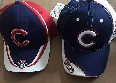 Lot Of 2 NEW Chicago Cubs MLB Hats  2 For 1 - Adjustable  Red & Blue  Caps. • $9