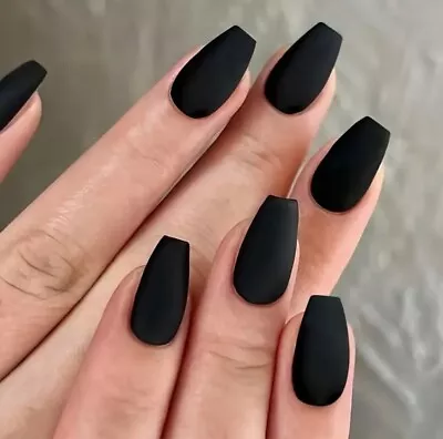 24 Medium Coffin Black Matte Press On False Nails Brand New • £4.65