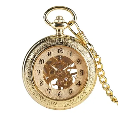 Men's Windup Mechanical Pocket Watch With Pendant Chain Arabic Numerals Gifts • £20.34