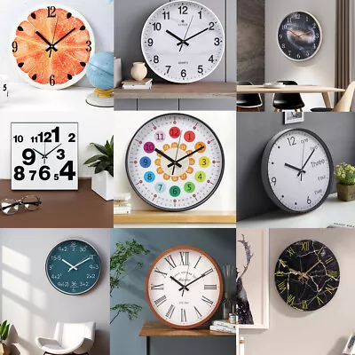 Wall Clock Round Silent Home Kitchen Bedroom Office Indoor Quartz Modern Decor • £7.95