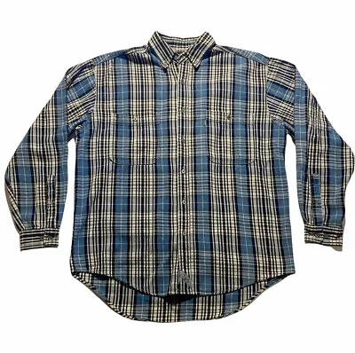 Levi’s Flannel Shirt Heavy Plaid Blue Check Button Up Vintage 90’s Men’s Large • $19