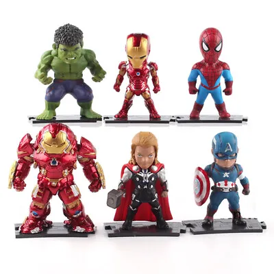 4  Marvel Avengers Thor Iron Man Hulk Model 6Pcs Action Figure Cartoon Toy Gift • £14.99