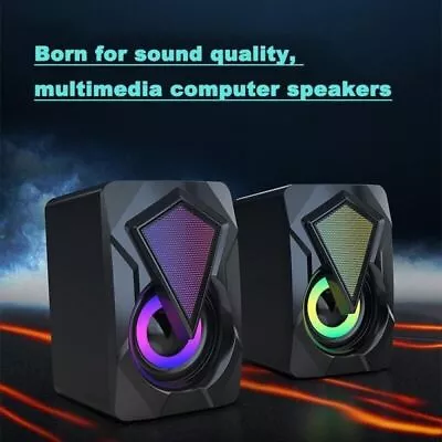 Wired RGB Tereo Computer Speakers 3.5mm Jack Sound Bar Bass For Laptop Tablet PC • $15.69