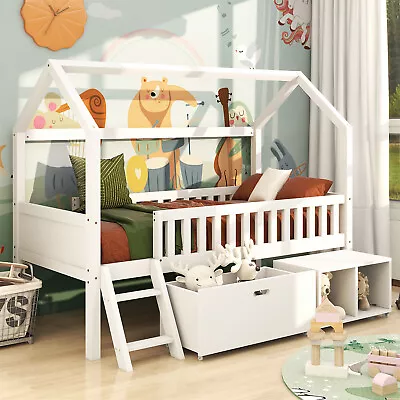 Kids Single Mid Sleeper Cabin Bed White Wood With Storage Drawer And Compartment • £262.17