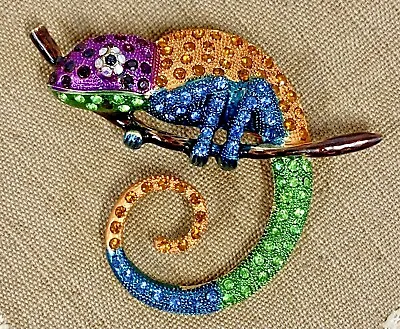 Costume Gold Tone Metal & Enamelled Lizard Chameleon Brooch - New. • $11.42