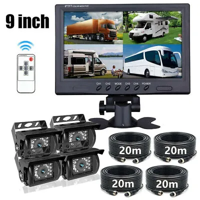 9  Quad Monitor Split Screen 4xRear View Camera Package For Truck RV 4x20M Cable • $269.99