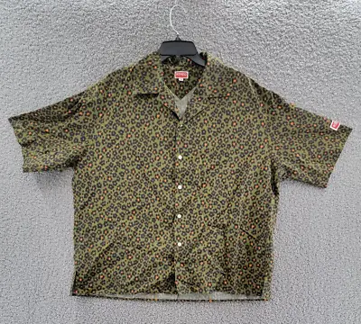 Kenzo Hana Leopard Button Up Shirt Men's M Khaki Multi Collared Silk Blend S/S • $141.76