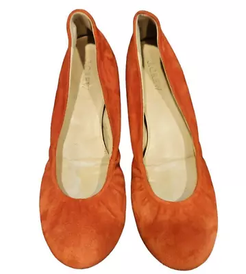 J Crew Cece Ballet Flats Womens Size 6.5 Orange Suede Leather Made In Italy • $21.99