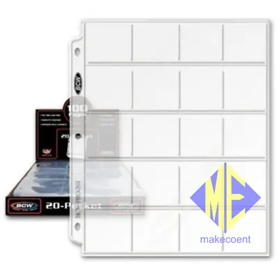 Coin Protector Album Binder Plastic Sheets Sleeves 20 2x2 Pocket X 5 Pages  • $5.49