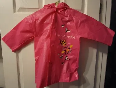 Disney Minnie Mouse Girls Pink Flower Waterproof Hooded Raincoat Rain Jacket • $18.99