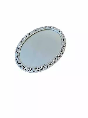 Vintage Ornate Silver Plate Oval Mirror Vanity Tray • $11.99