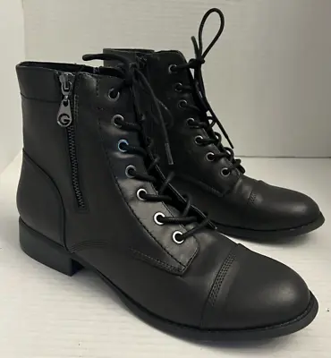 G By Guess Archella Combat Boots Black Women 8.5 39 Lace Up Zip Cap Toe Logo New • $17.70