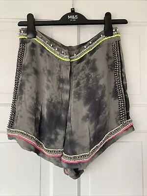 £15 • Buy Topshop Neon Pink Lime Shorts Size 10.Summer Festival Embellished Tie Dye