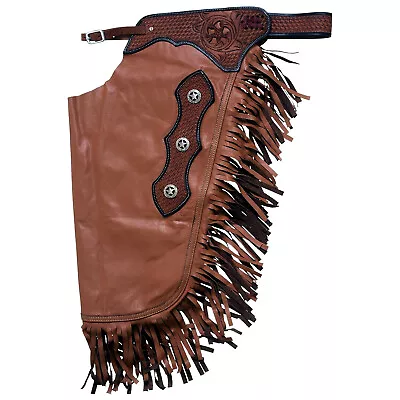 New Western Chinks Chaps For Kids Youth Basket Cowhide Leather Black Brown • $139