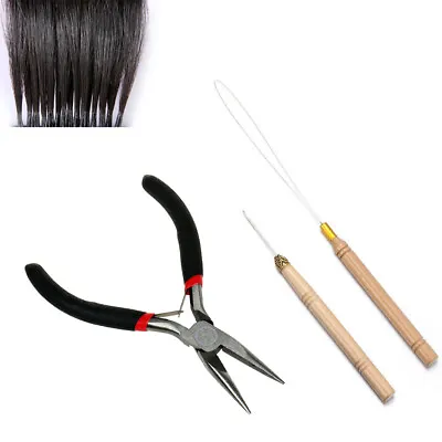 Hair Extension Pliers Pulling Hook Tools For Silicone Micro Rings Beads Loop Kit • £5.99