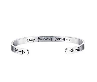 £3.79 • Buy Womens Silver Bangle Bracelet Open Cuff Ins Letter Engraved Keep Fucking Going