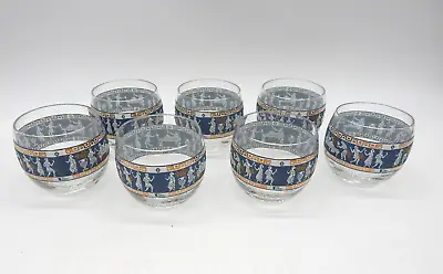 Set Of 7 Vintage Cera Etruscan Frieze Roly Poly Cocktail Glasses 2 3/4  • $59.99