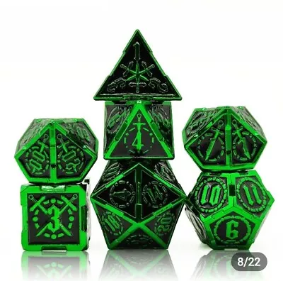 7 Piece D&D DND Tabletop Warhammer Dice Set Metal NEON GREEN Zinc Alloy • $28.95