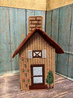 Vintage House Tissue Box Cover Plastic Canvas Needlepoint • $16