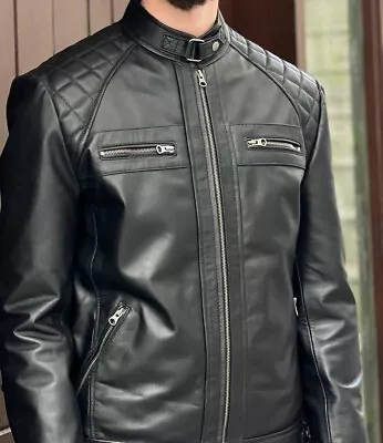 A&N Men's Genuine Sheepskin Leather Diamond Style Cafe Racer Jacket W/ Zipper • $179