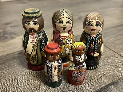 Vintage Wooden Hand Painted 4” & 3” Russian Dolls: Set Of 5 (not Nesting) • $19.55