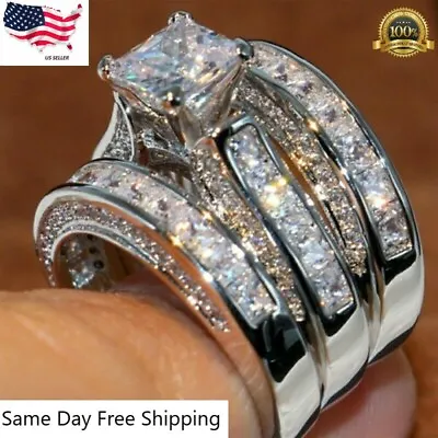 $3.49 • Buy 3pcs/set 925 Silver Plated Rings Women White Glass Jewelry Sz 6-10 Simulated 