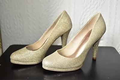 Ladies M&s Insolia Gold Evening Stiletto Shoes Size 5 • £12.99