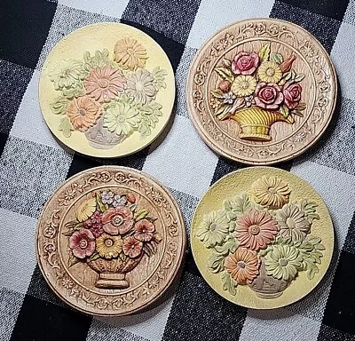 Vintage MCM Chalkware Floral Round Wall Hanging Plaques X 4 Pieces  • $23.25