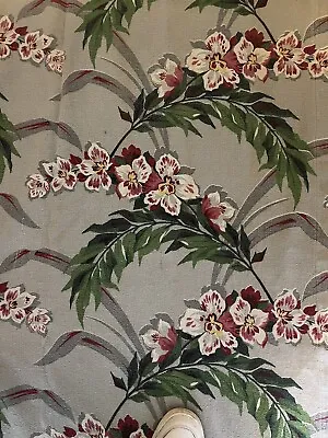 Giant Vintage Barkcloth Tropical Wild Orchid Foliage 1930-40's • $60